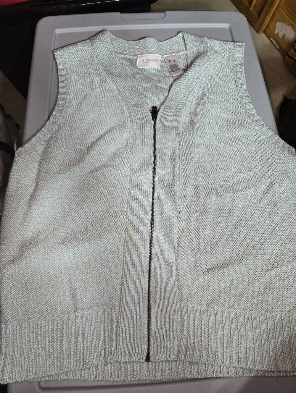 Vintage Liz Claiborne Pastel Blue Zipup Sweater Vest Size Large
